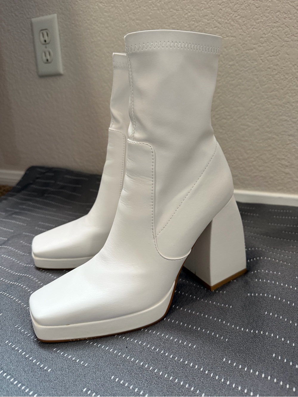 Princess Polly White Square Toe Block Heel Ankle Boots